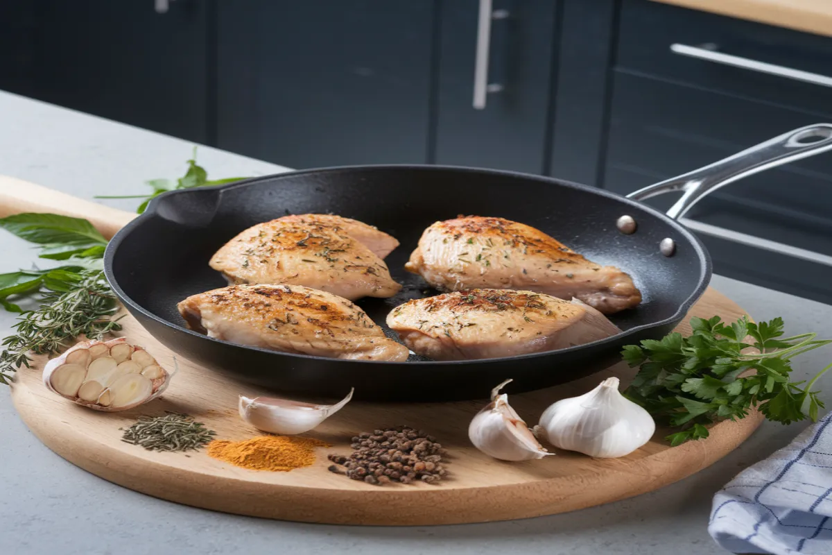 When to add garlic when cooking chicken in a skillet