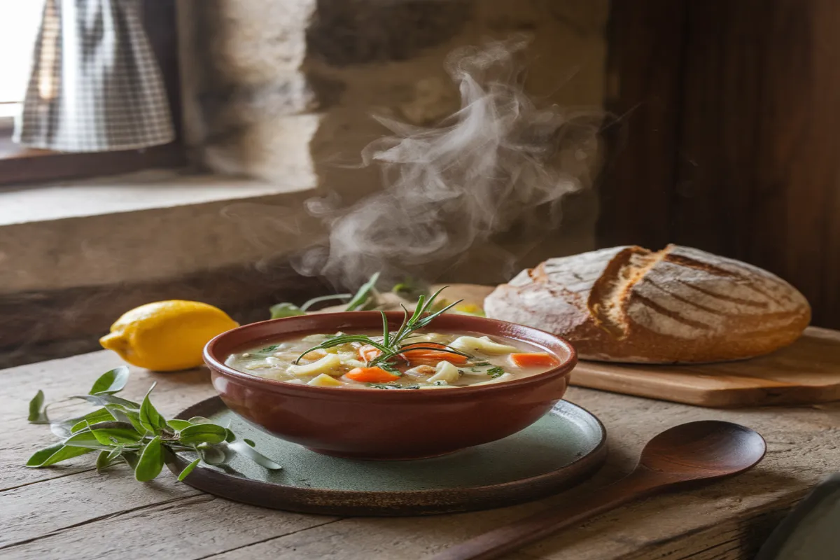 Bowl of Italian Penicillin Soup with chicken and pastina