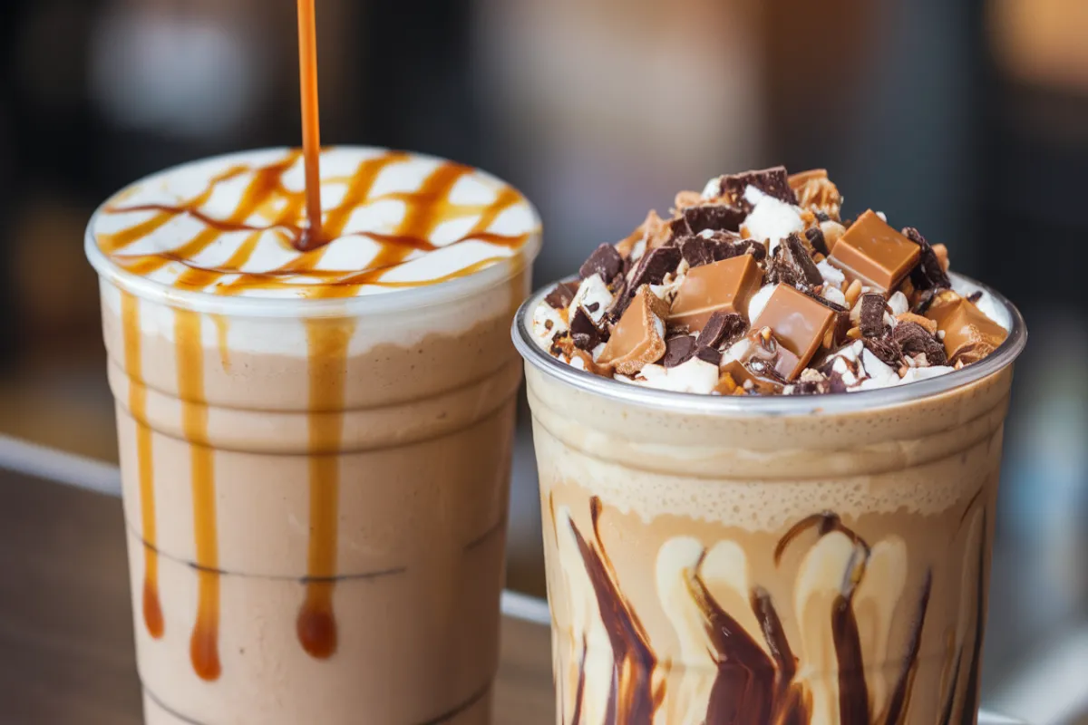 Caramel Ribbon Crunch Frappuccino vs Caramel Frappuccino side-by-side comparison