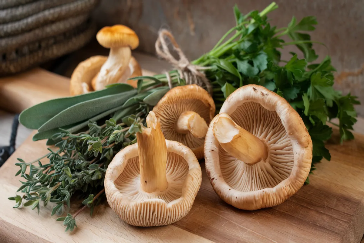 Chanterelle mushrooms with fresh herbs