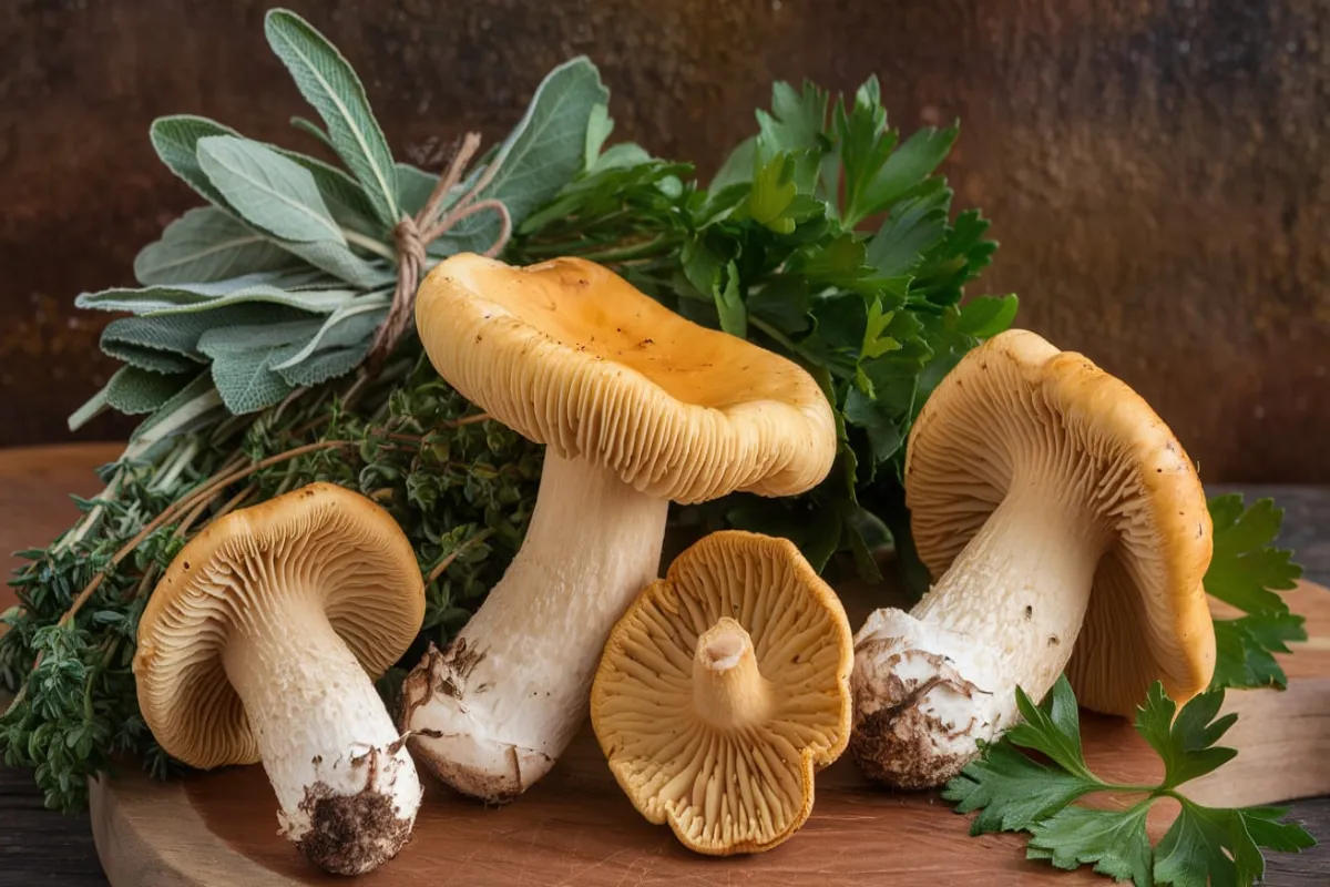 Chanterelle mushrooms with fresh herbs