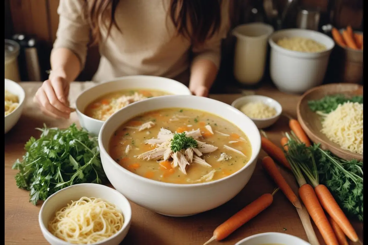 Bowl of Italian Penicillin Soup with chicken and pastina