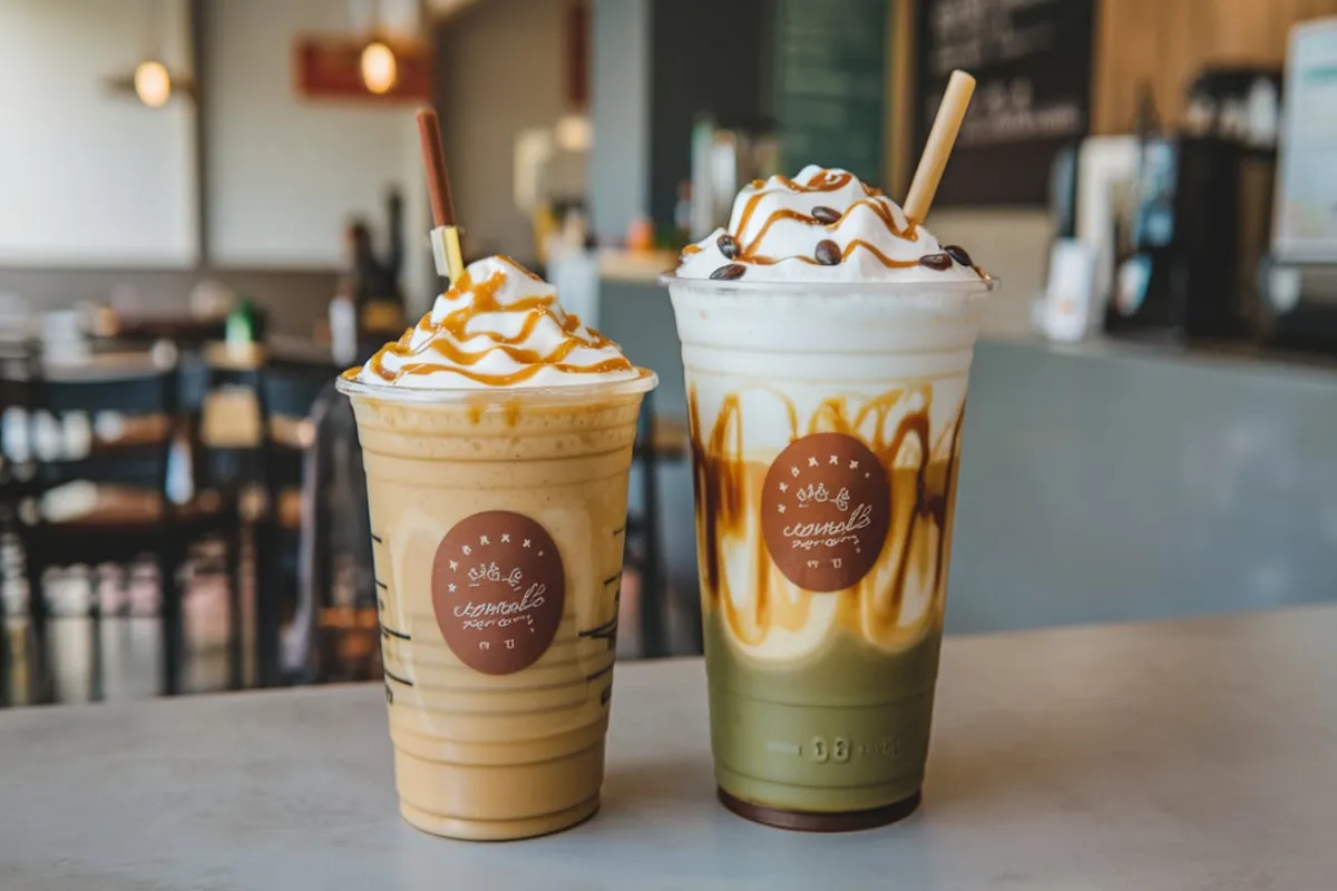 Caramel Ribbon Crunch Frappuccino vs Caramel Frappuccino side-by-side comparison