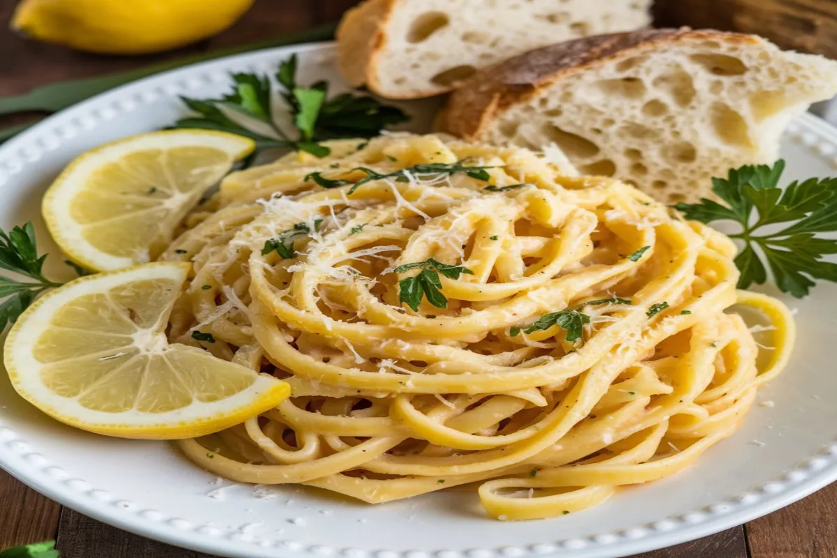 Fresh lemon capellini pasta served with herbs and lemon zest