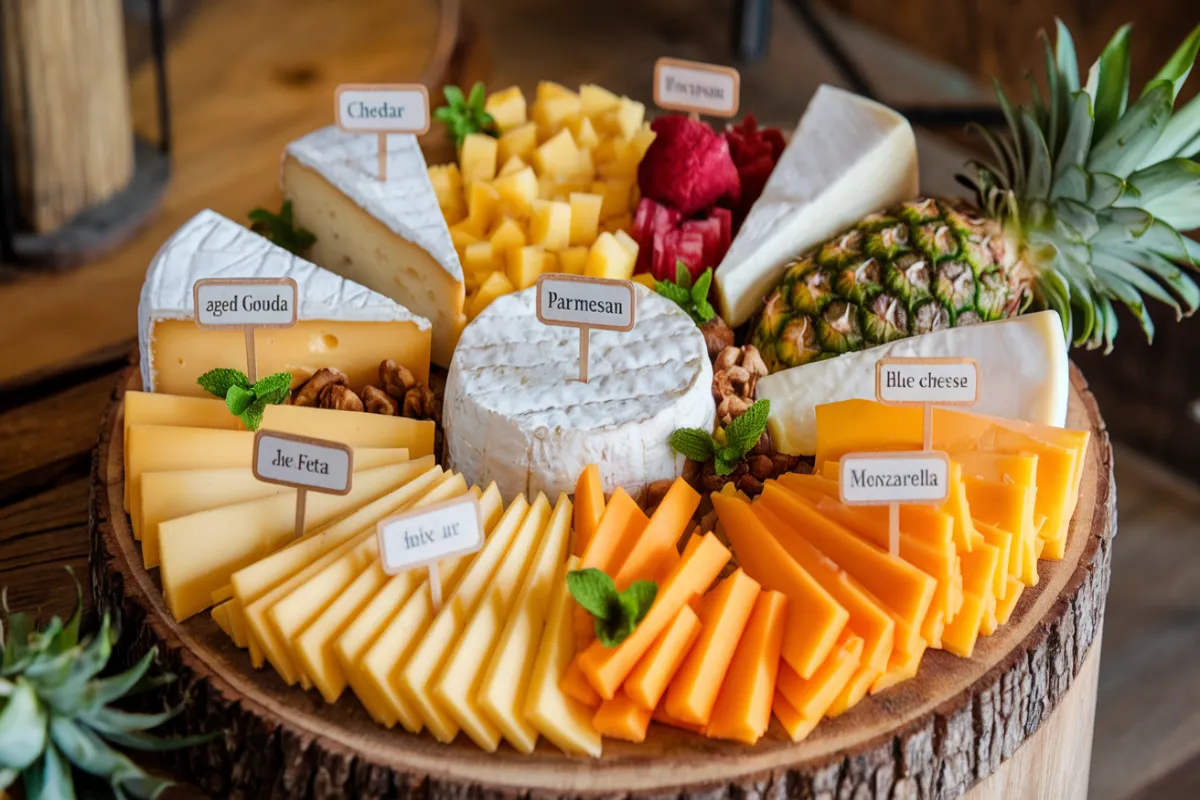 Cheese and pineapple pairing on a board