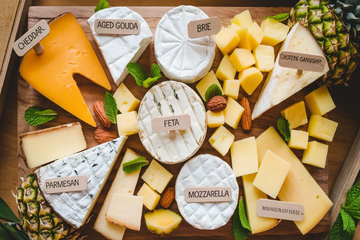 Cheese and pineapple pairing on a board